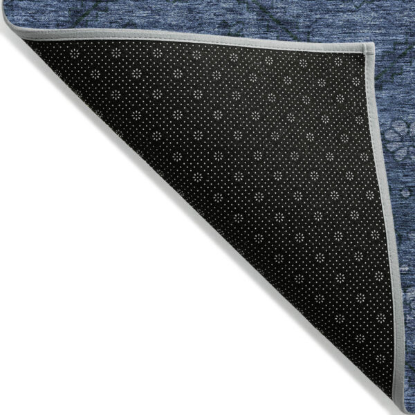 9' X 12' Navy Blue And Denim Blue Floral Washable Indoor Outdoor Area Rug