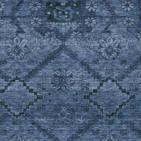 9' X 12' Navy Blue And Denim Blue Floral Washable Indoor Outdoor Area Rug
