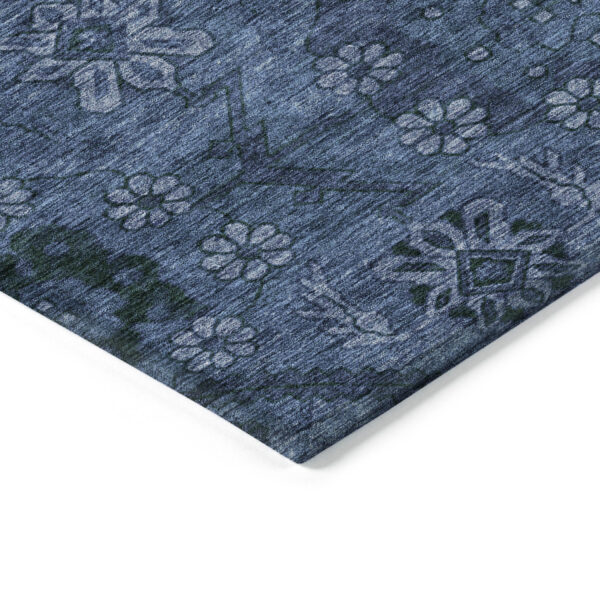 9' X 12' Navy Blue And Denim Blue Floral Washable Indoor Outdoor Area Rug