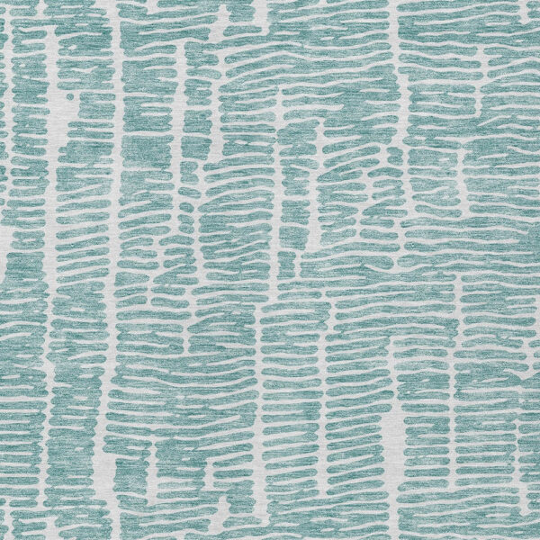 9' X 12' Teal Blue And Ivory Abstract Washable Indoor Outdoor Area Rug