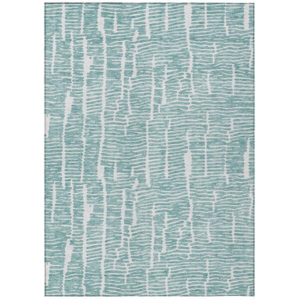 9' X 12' Teal Blue And Ivory Abstract Washable Indoor Outdoor Area Rug