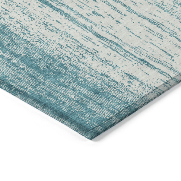 3' X 5' Teal Blue And Ivory Striped Washable Indoor Outdoor Area Rug