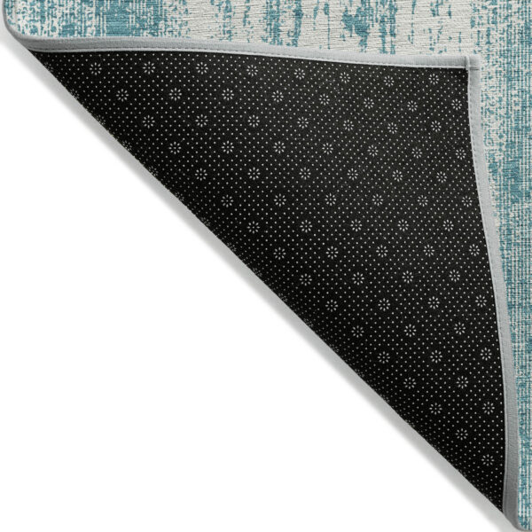 3' X 5' Teal Blue And Ivory Striped Washable Indoor Outdoor Area Rug