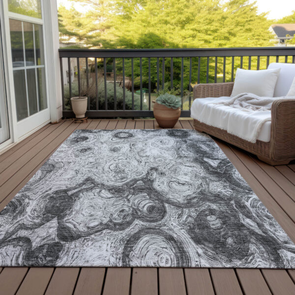 3' X 5' Gray Silver And Charcoal Abstract Washable Indoor Outdoor Area Rug
