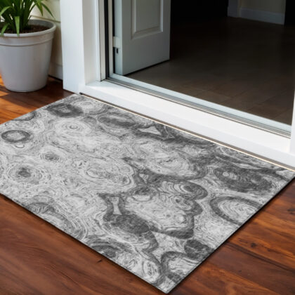 3' X 5' Gray Silver And Charcoal Abstract Washable Indoor Outdoor Area Rug