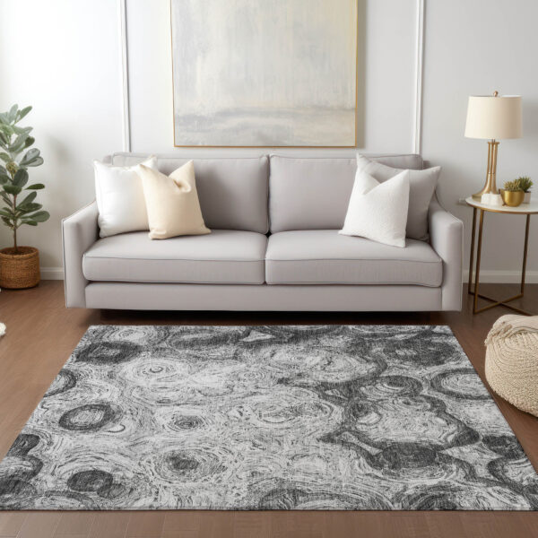 3' X 5' Gray Silver And Charcoal Abstract Washable Indoor Outdoor Area Rug