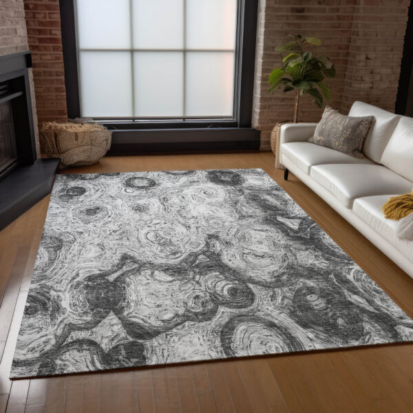 3' X 5' Gray Silver And Charcoal Abstract Washable Indoor Outdoor Area Rug