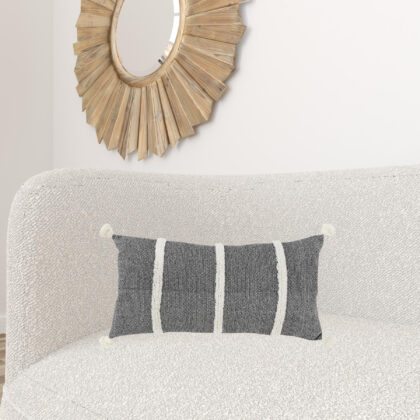 14" X 14" Black and White Cotton Pillow With Tassels Edges