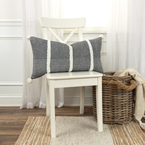 14" X 14" Black and White Cotton Pillow With Tassels Edges