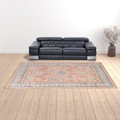 9' X 13' Coral Floral Power Loom Area Rug