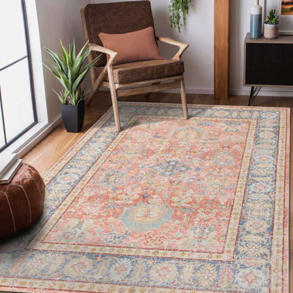9' X 13' Coral Floral Power Loom Area Rug