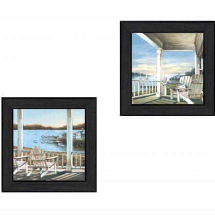 Set Of Two Lake Side Black Framed Print Wall Art