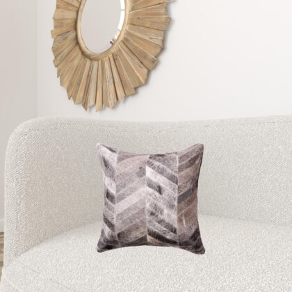 18 X 18 Gray Chevron Cowhide Throw Pillow