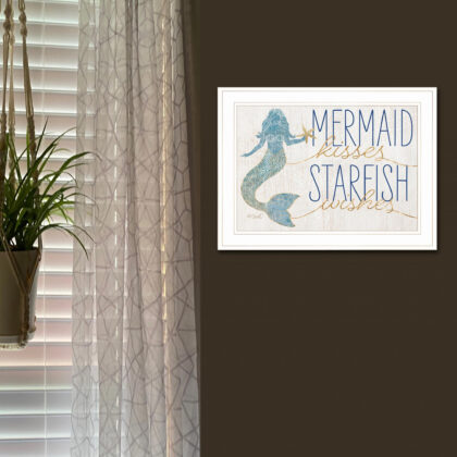 Mermaid Kisses Starfish Wishes 2 White Framed Print Wall Art