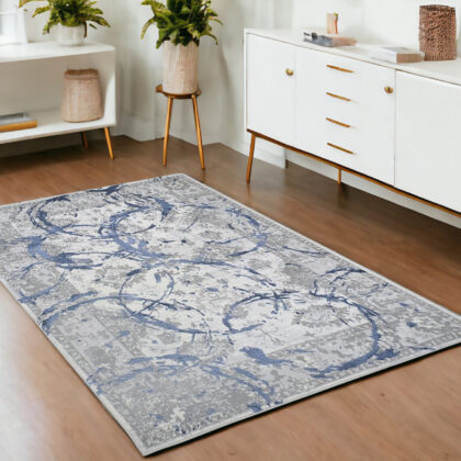 4' x 6' Navy Blue Abstract Area Rug