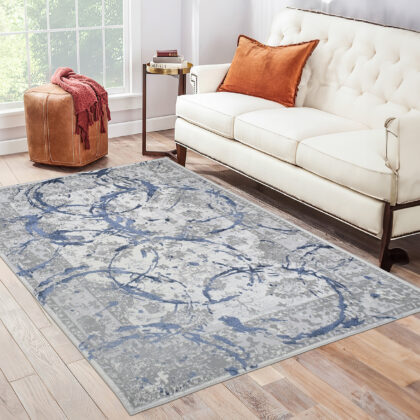 4' x 6' Navy Blue Abstract Area Rug