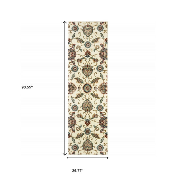 2' X 8' Ivory Floral Power Loom Stain Resistant Runner Rug