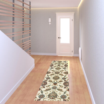 2' X 8' Ivory Floral Power Loom Stain Resistant Runner Rug
