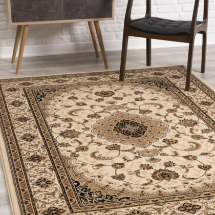 10' X 13' Cream Oriental Washable Non Skid Area Rug