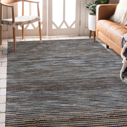 8' x 10' Blue Striped Hand Woven Area Rug