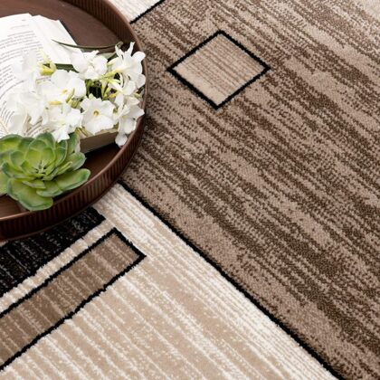 8' Brown and Black Abstract Power Loom Runner Rug