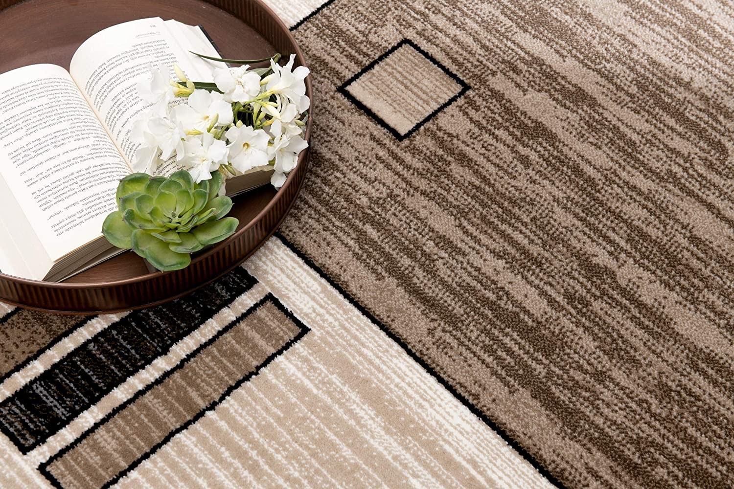 8' Brown and Black Abstract Power Loom Runner Rug - Image 3