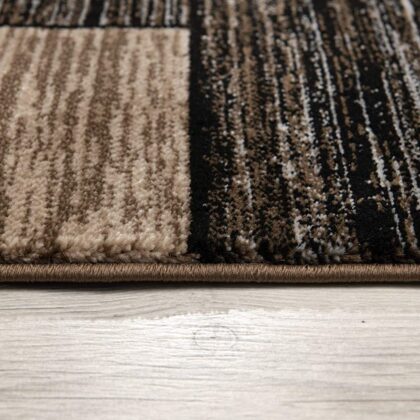 8' Brown and Black Abstract Power Loom Runner Rug