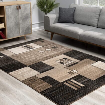 8' Brown and Black Abstract Power Loom Runner Rug