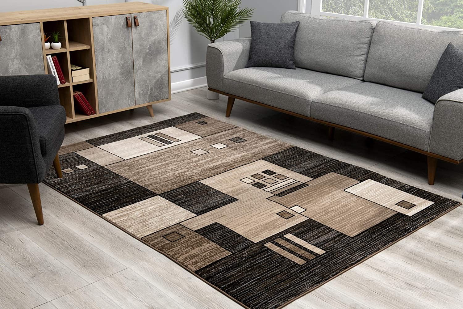 8' Brown and Black Abstract Power Loom Runner Rug - Image 5