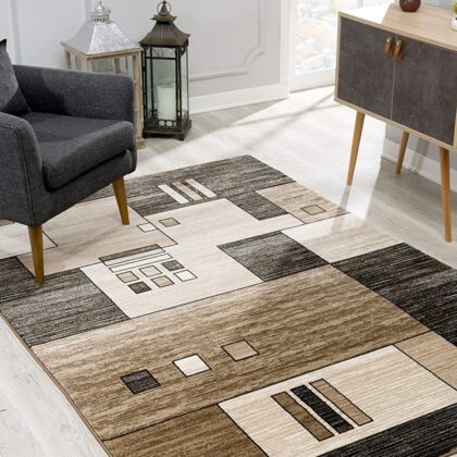 8' Brown and Black Abstract Power Loom Runner Rug