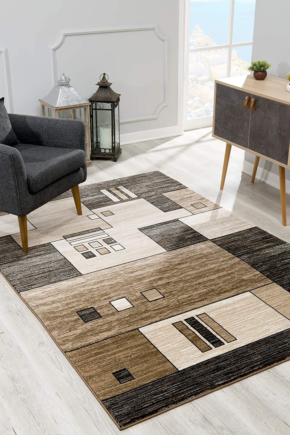 8' Brown and Black Abstract Power Loom Runner Rug - Image 7