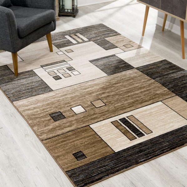 8' Brown and Black Abstract Power Loom Runner Rug