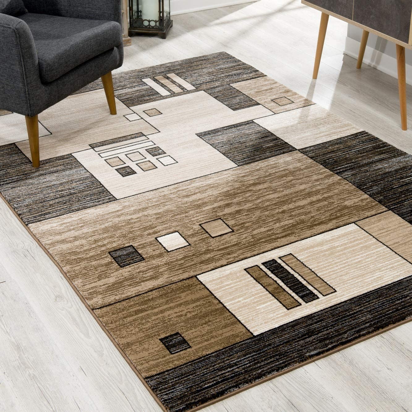 8' Brown and Black Abstract Power Loom Runner Rug - Image 9