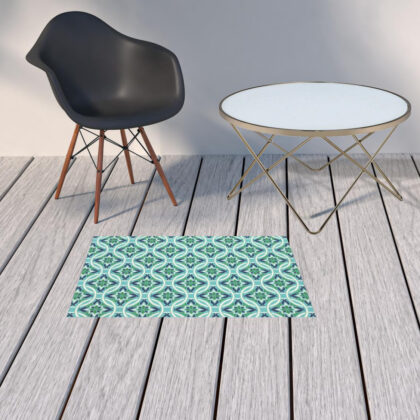 2' x 3' Blue and Green Geometric Stain Resistant Indoor Outdoor Area Rug