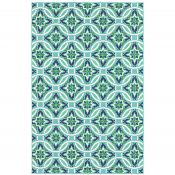 2' x 3' Blue and Green Geometric Stain Resistant Indoor Outdoor Area Rug