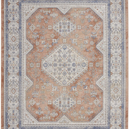 9' x 12' Blue and Beige Oriental Power Loom Area Rug