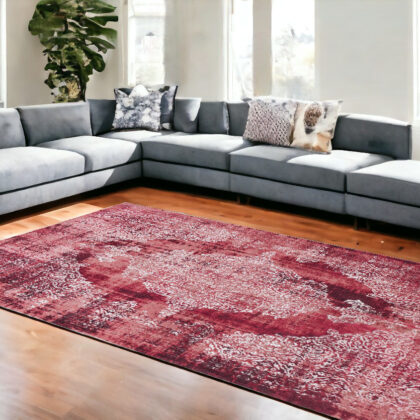 8' x 11' Red and White Oriental Non Skid Area Rug