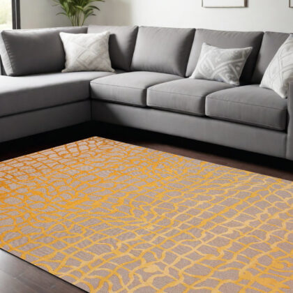 8' x 11' Gray and Orange Abstract Non Skid Area Rug