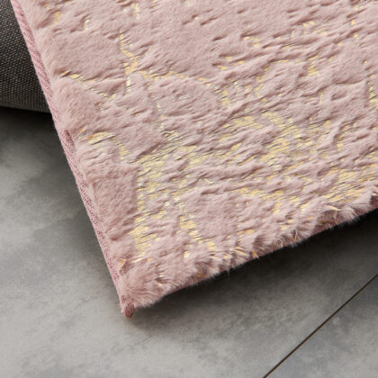5' x 7' Pink and Gold Faux Fur Abstract Shag Non Skid Area Rug