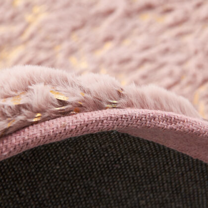 5' x 7' Pink and Gold Faux Fur Abstract Shag Non Skid Area Rug