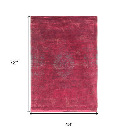 5' x 7' Gray and Pink Medallion Non Skid Area Rug