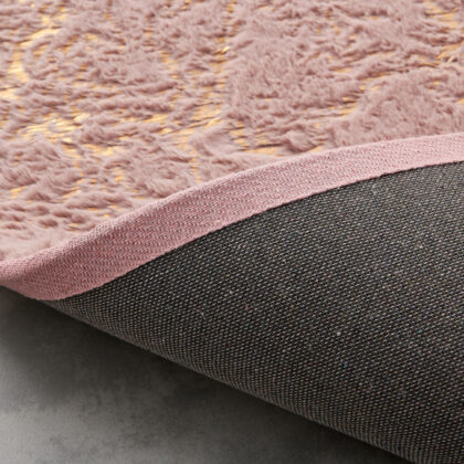5' x 7' Pink and Gold Faux Fur Abstract Shag Non Skid Area Rug