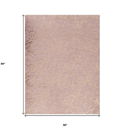 5' x 7' Pink and Gold Faux Fur Abstract Shag Non Skid Area Rug