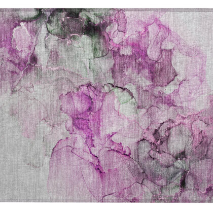 2' X 3' Gray and Purple Abstract Washable Non Skid Indoor Outdoor Area Rug