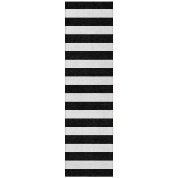 8' Runner Black and White Striped Washable Non Skid Indoor Outdoor Runner Rug