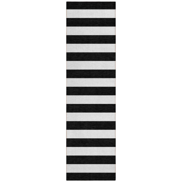 8' Runner Black and White Striped Washable Non Skid Indoor Outdoor Runner Rug