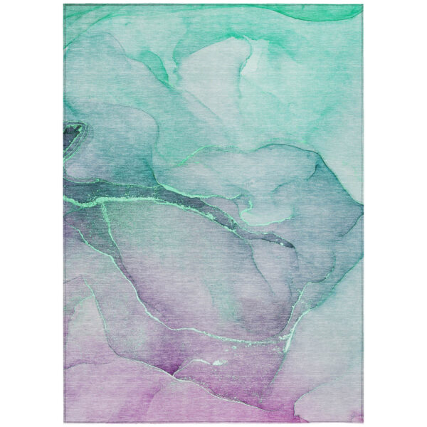 5' X 8' Green Abstract Washable Non Skid Indoor Outdoor Area Rug