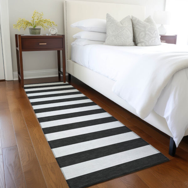 8' Runner Black and White Striped Washable Non Skid Indoor Outdoor Runner Rug