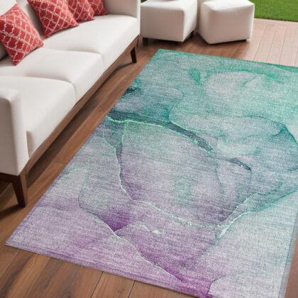 5' X 8' Green Abstract Washable Non Skid Indoor Outdoor Area Rug