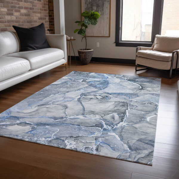 8' X 10' Blue and Gray Abstract Washable Non Skid Indoor Outdoor Area Rug